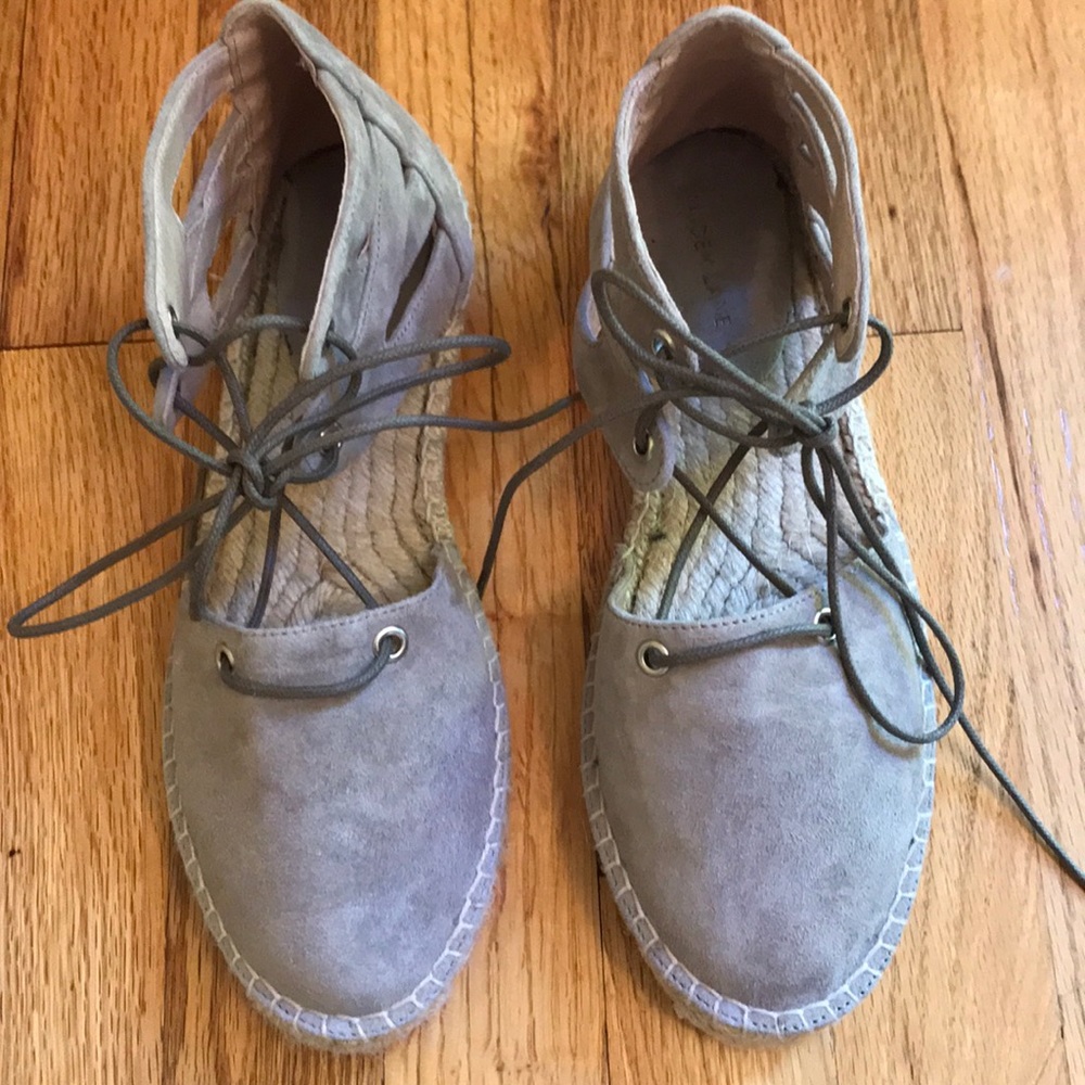 Maiden Lane Taupe Suede Lace Up Espadrilles, 38